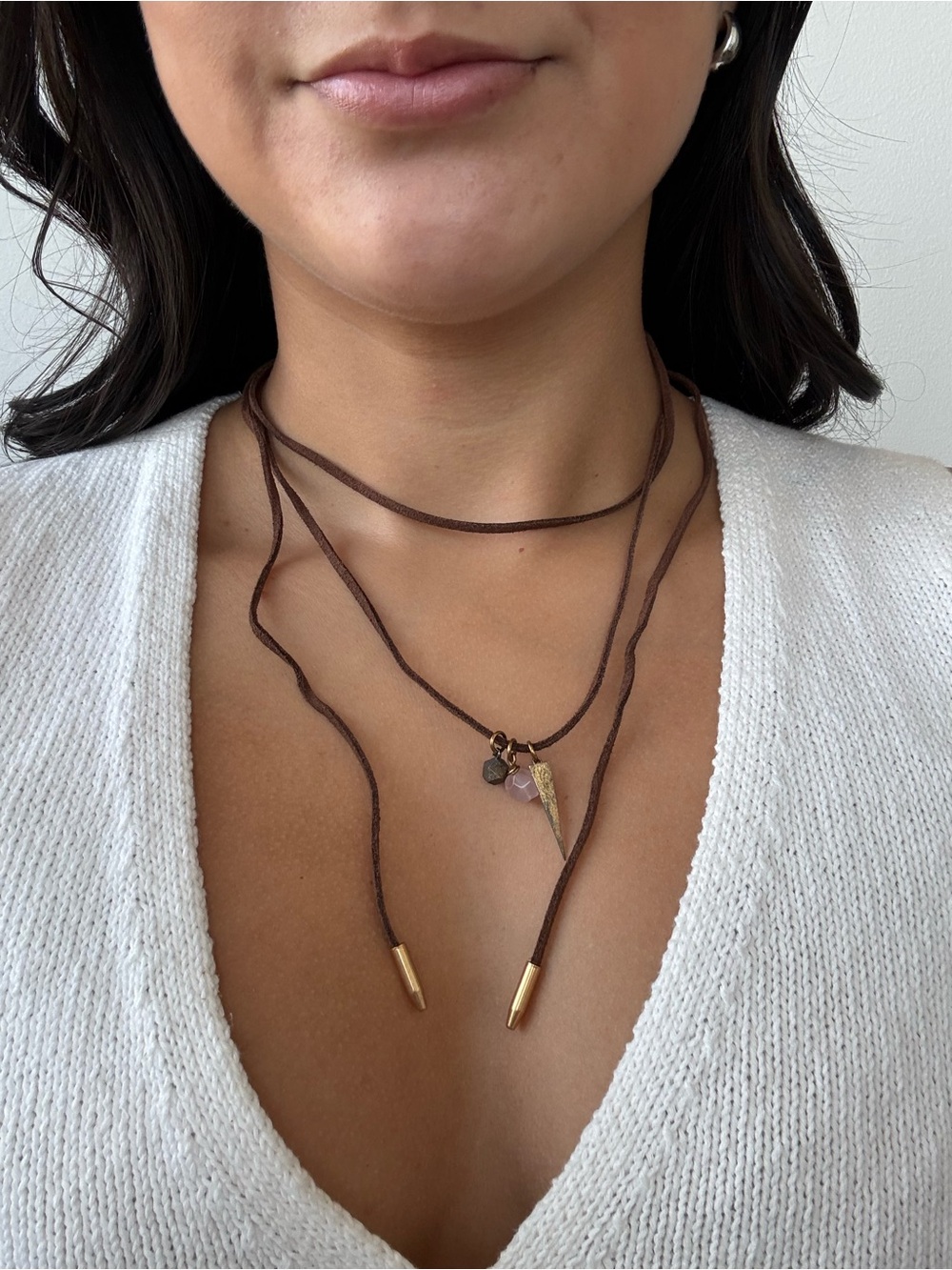 Suede Lariat Necklace with Gold Accents